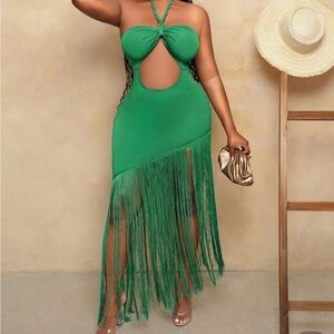 SHEIN Asymmetrical Green Fringe Dress
